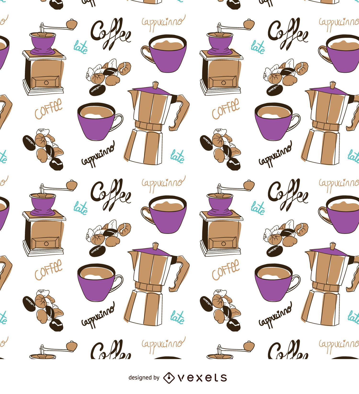 Coffee elements hand-drawn pattern