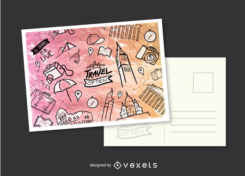 Travel Handdrawn Postcard Vector Download