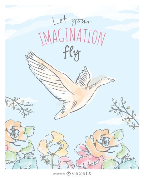 Delicate watercolor flying duck card Delicate watercolor flying duck card