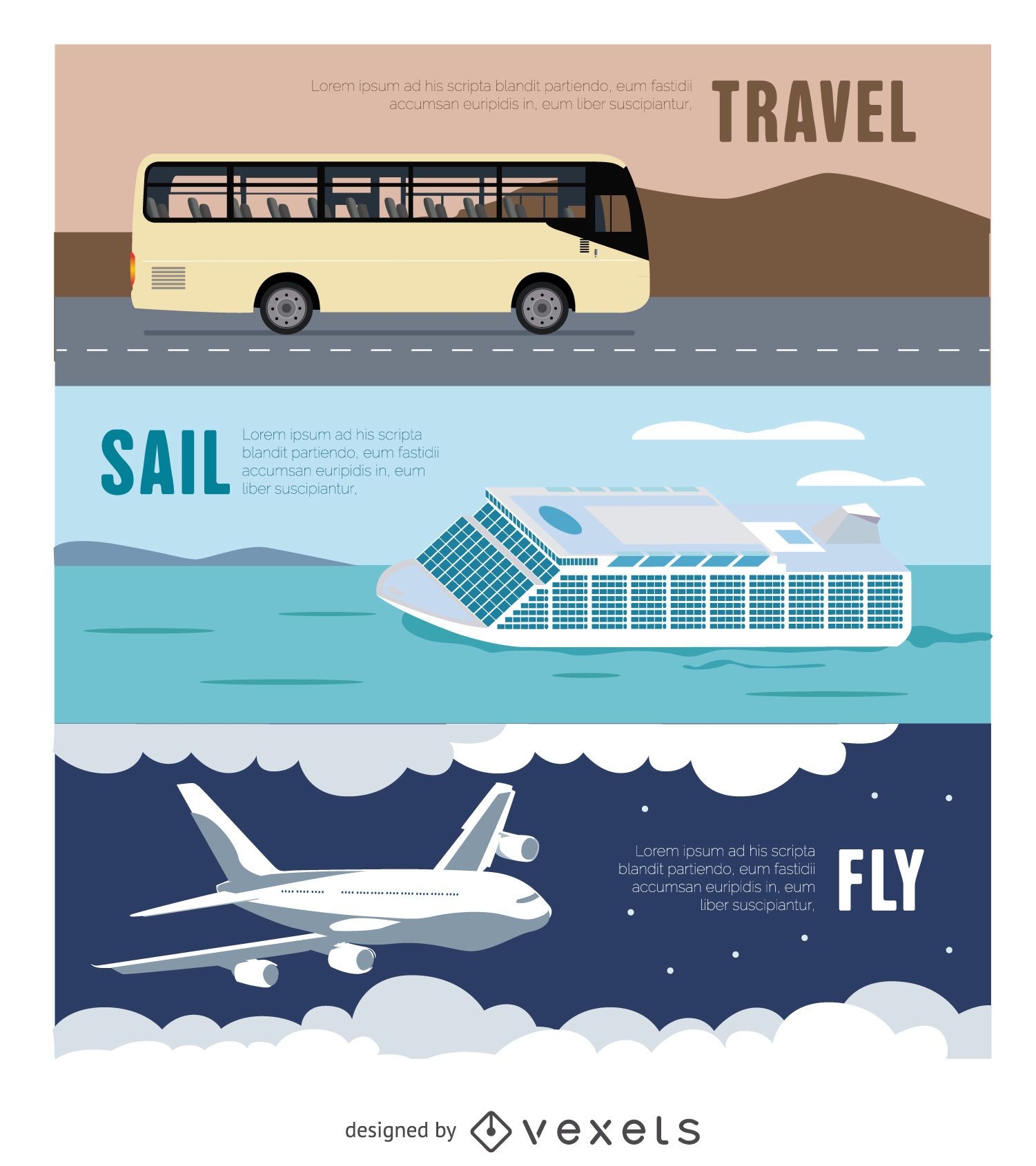 Travel Banner - Bus - Airplane - Ferry
