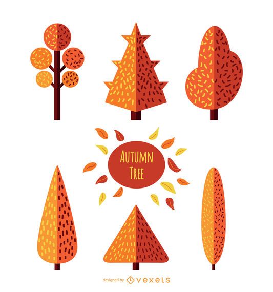 Conjunto de otoño árbol - estilo Flat Conjunto de otoño árbol - estilo Flat