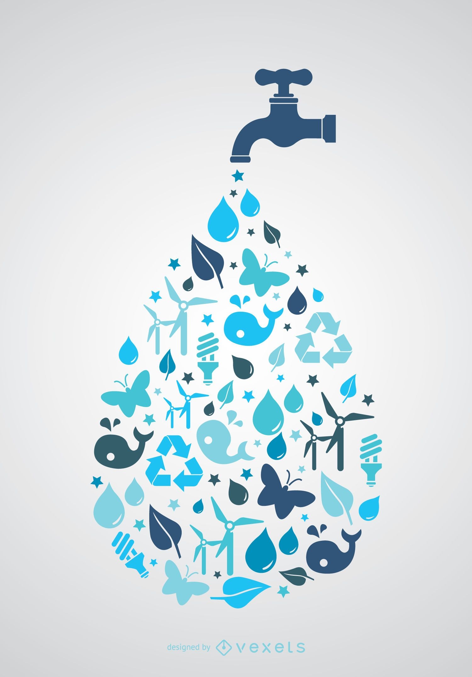 Día mundial del agua: toque con iconos
