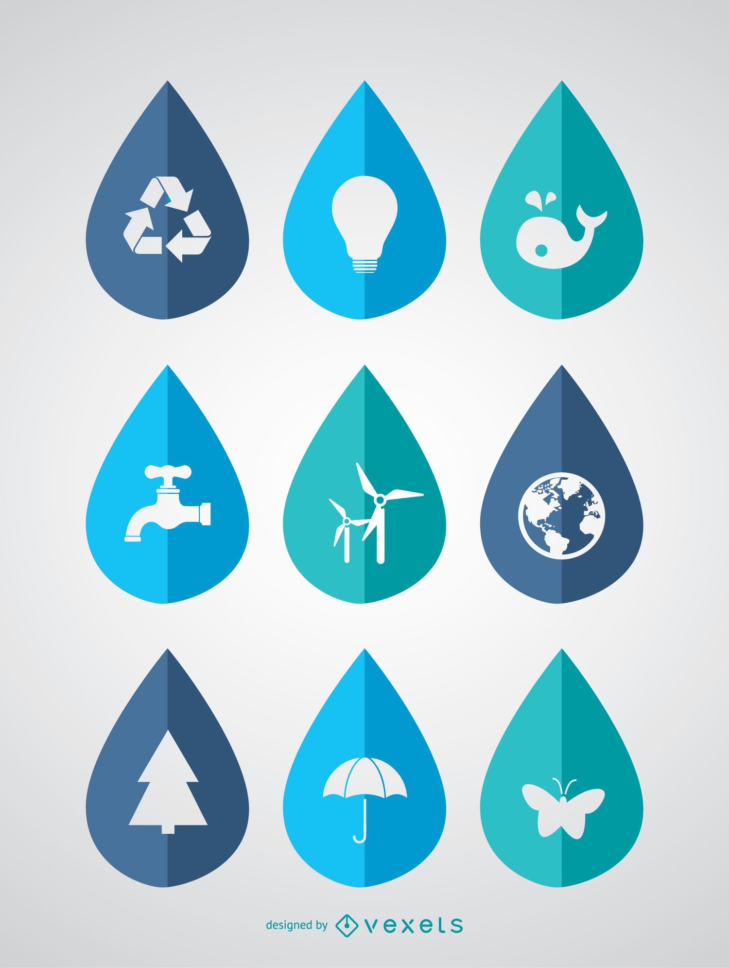 Dia Mundial da Água - 9 ícones ecológicos em gotas