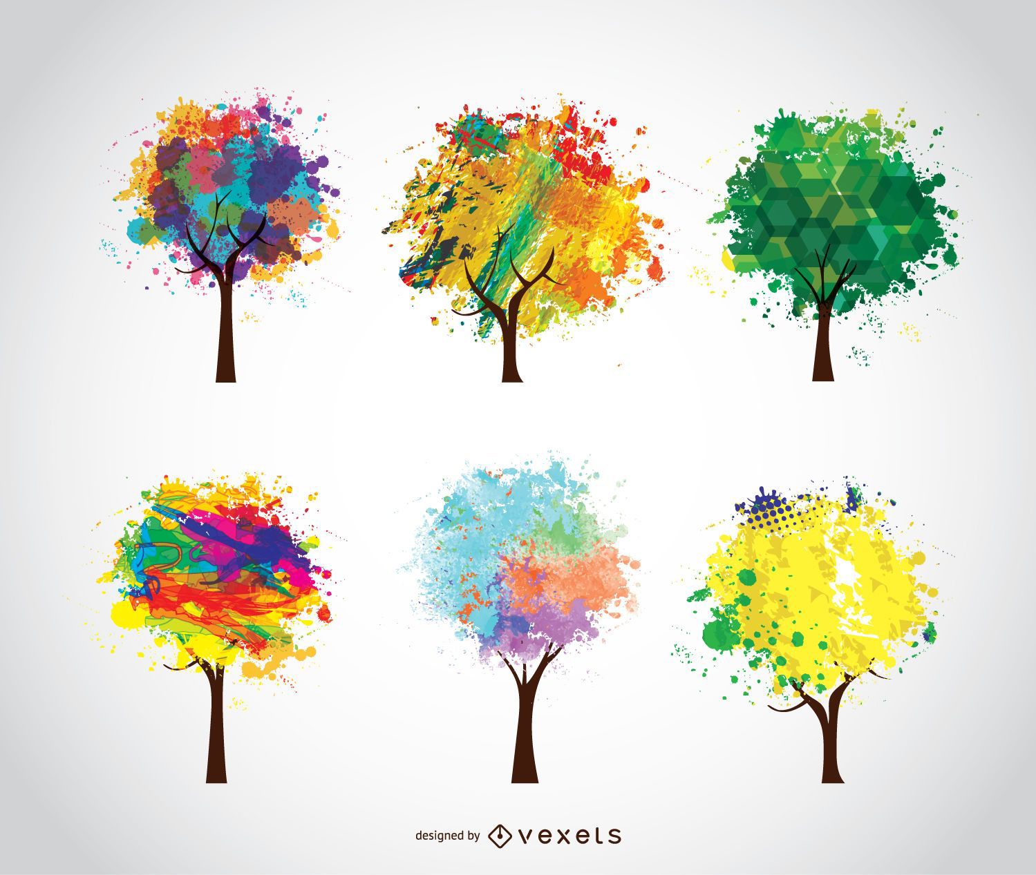 6 colorful artistic trees - Vector download