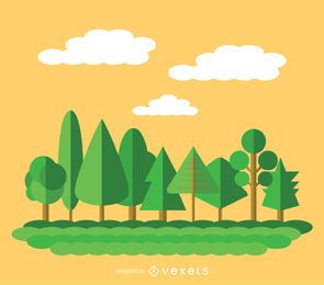9 árvores verdes planas
