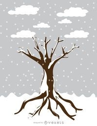 Árvore com neve em estilo cartoon