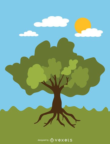 Árbol frondoso de verano en estilo de dibujos animados Árbol frondoso de verano en estilo de dibujos animados