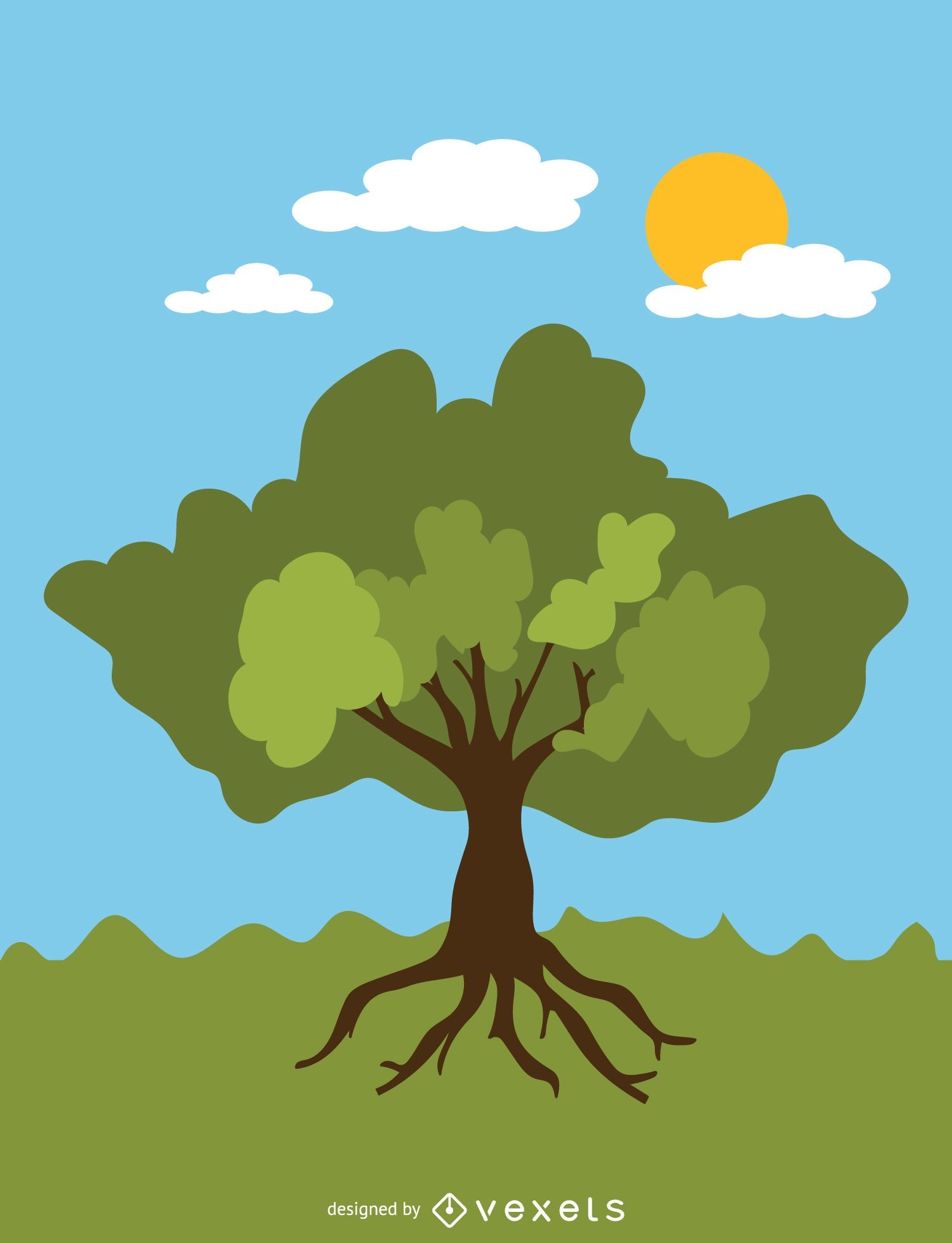 Árvore frondosa de verão em estilo cartoon