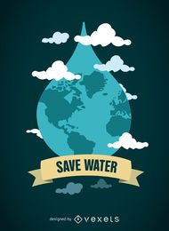 World Water Day - World in drop with emblem