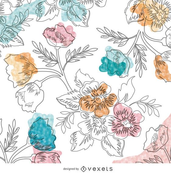 Watercolor hand-drawn floral wallpaper Watercolor hand-drawn floral wallpaper