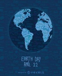 Mapa del mundo escrito del día de la tierra