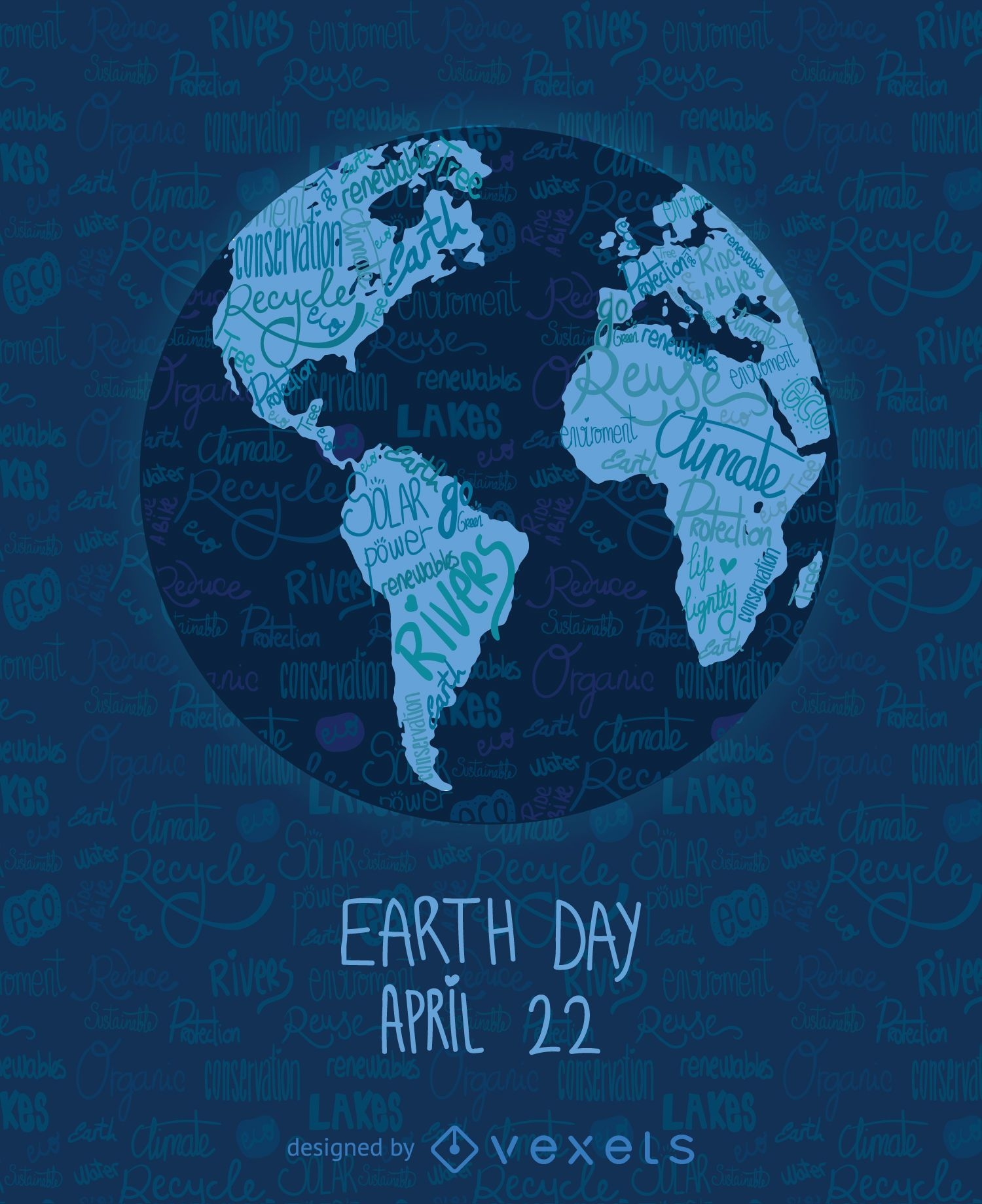 Mapa do mundo escrito para o Dia da Terra