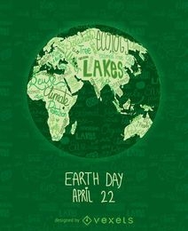 Earth Day poster with written world map