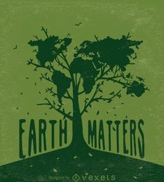 Erde zählt-Baum mit Weltkarte in grün