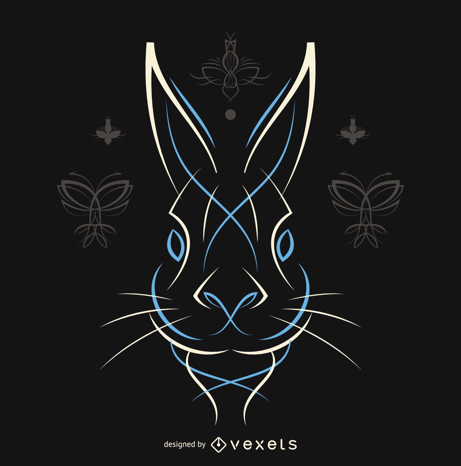 Vector de conejo a rayas en blanco y azul