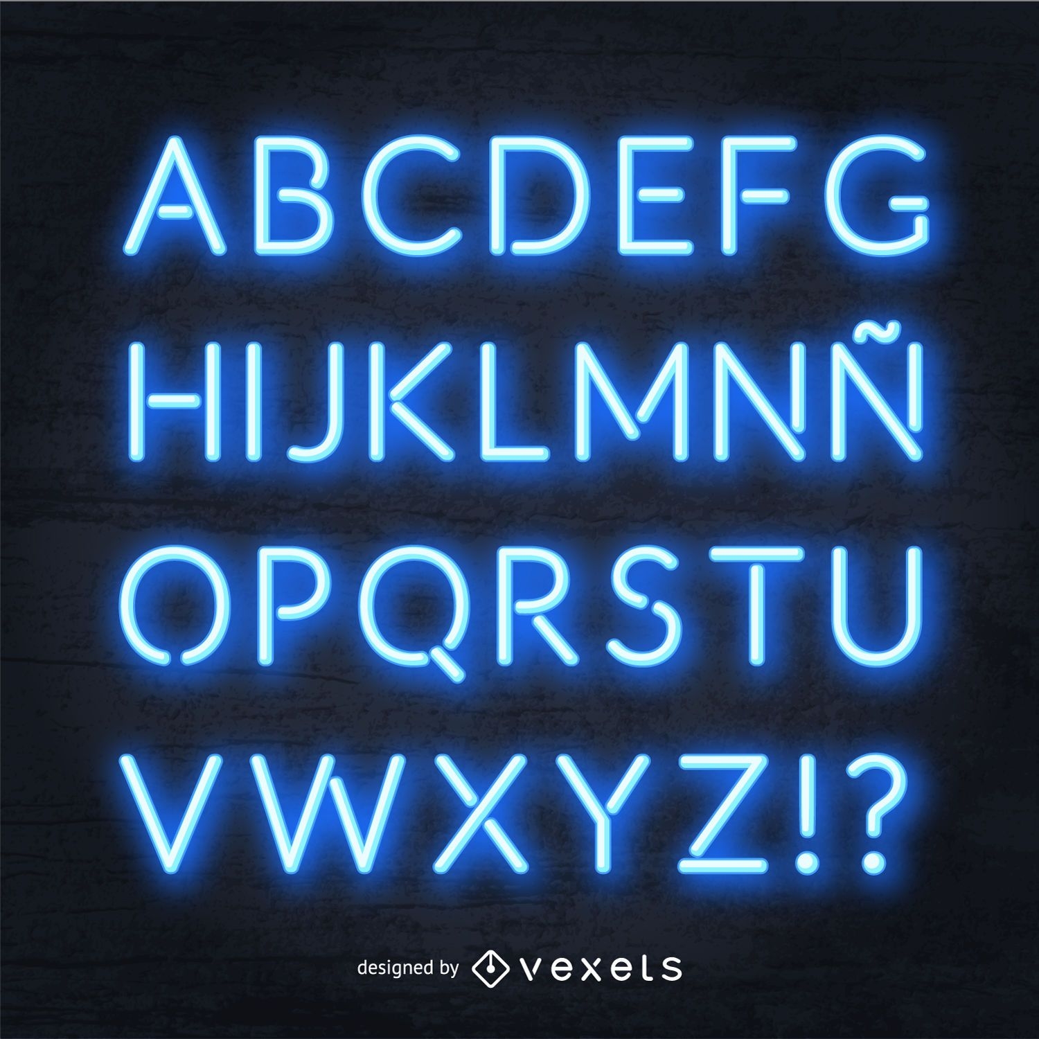 Realistic blue neon alphabet