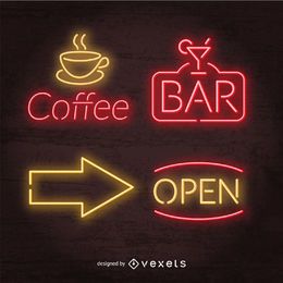 Neon pub signs set Neon pub signs set