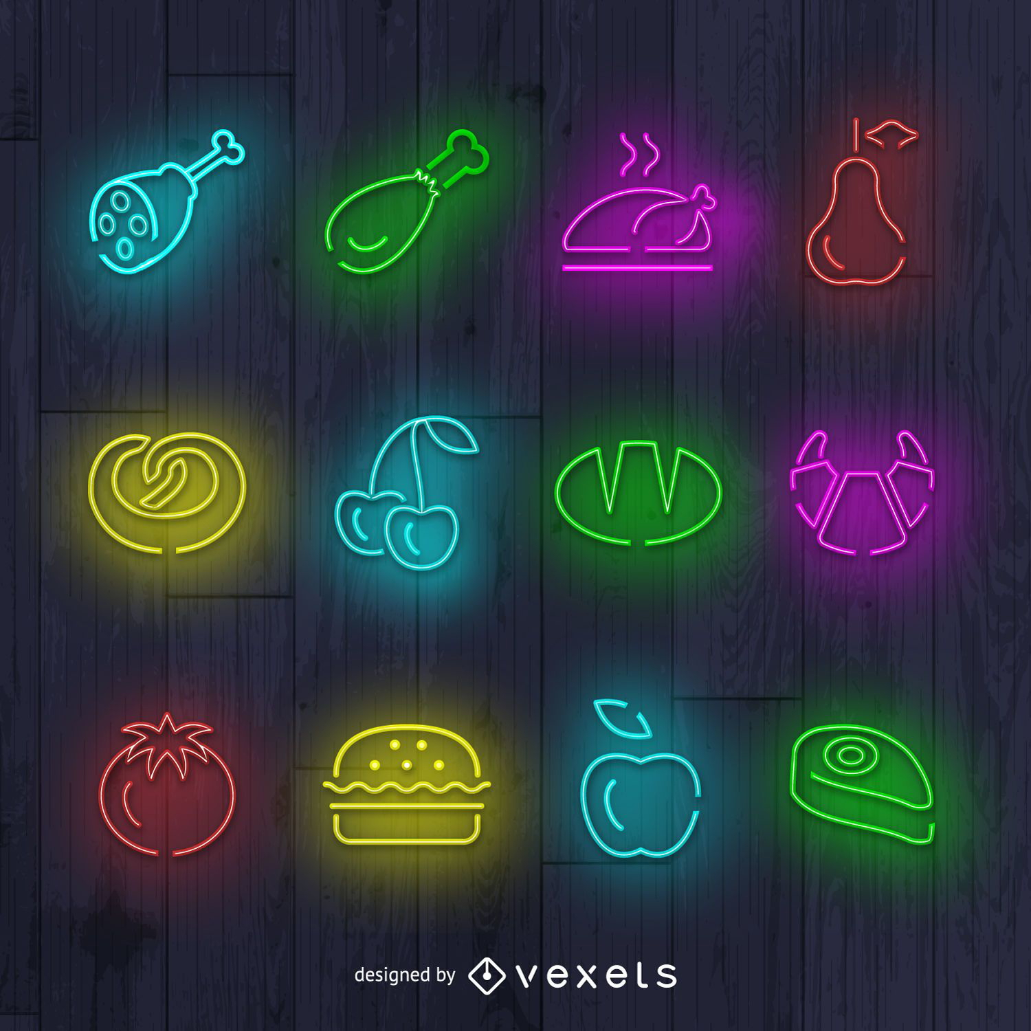 Food neon signs set