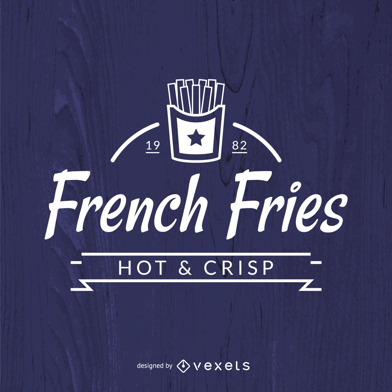 French fries insignia over blue background