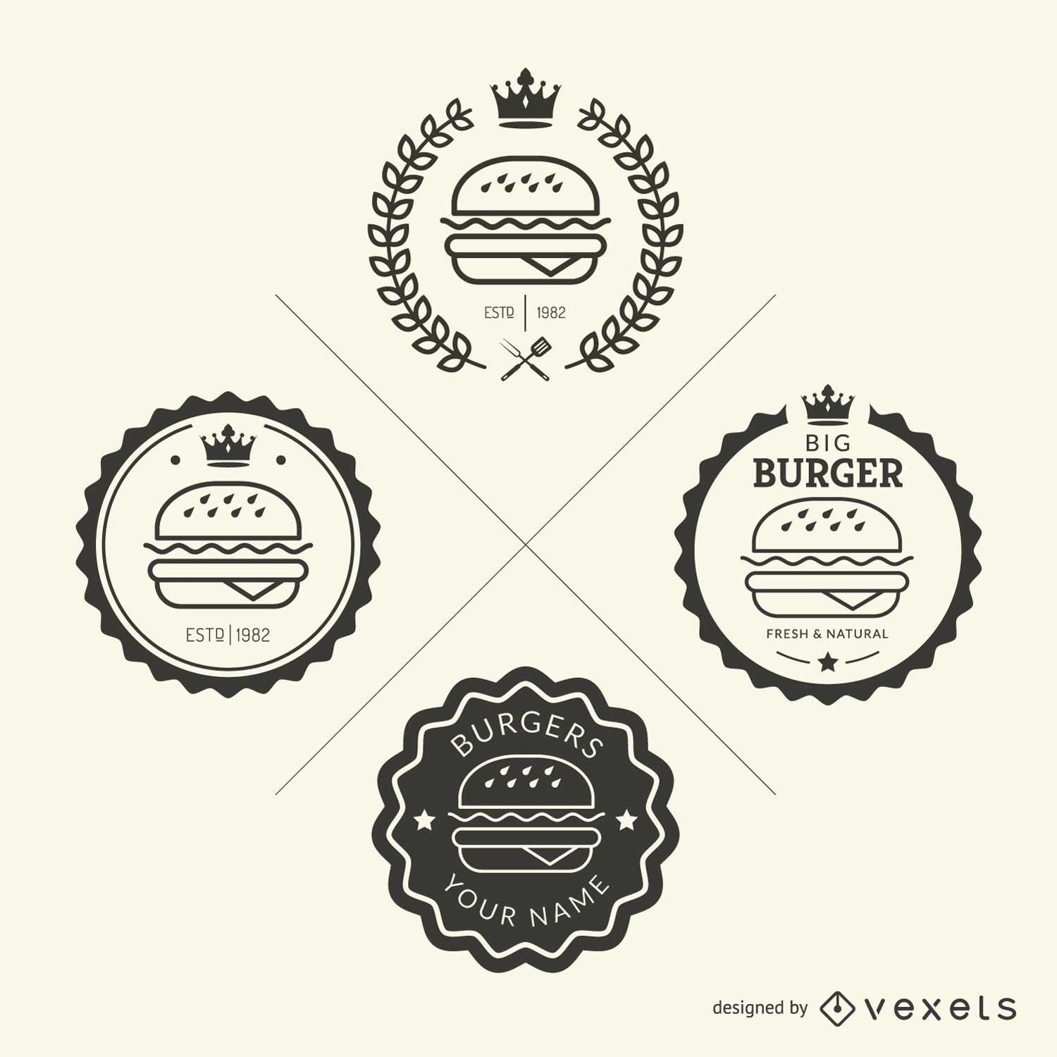 Conjunto de emblemas de comida rápida.