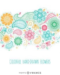Flores coloridas desenhadas à mão