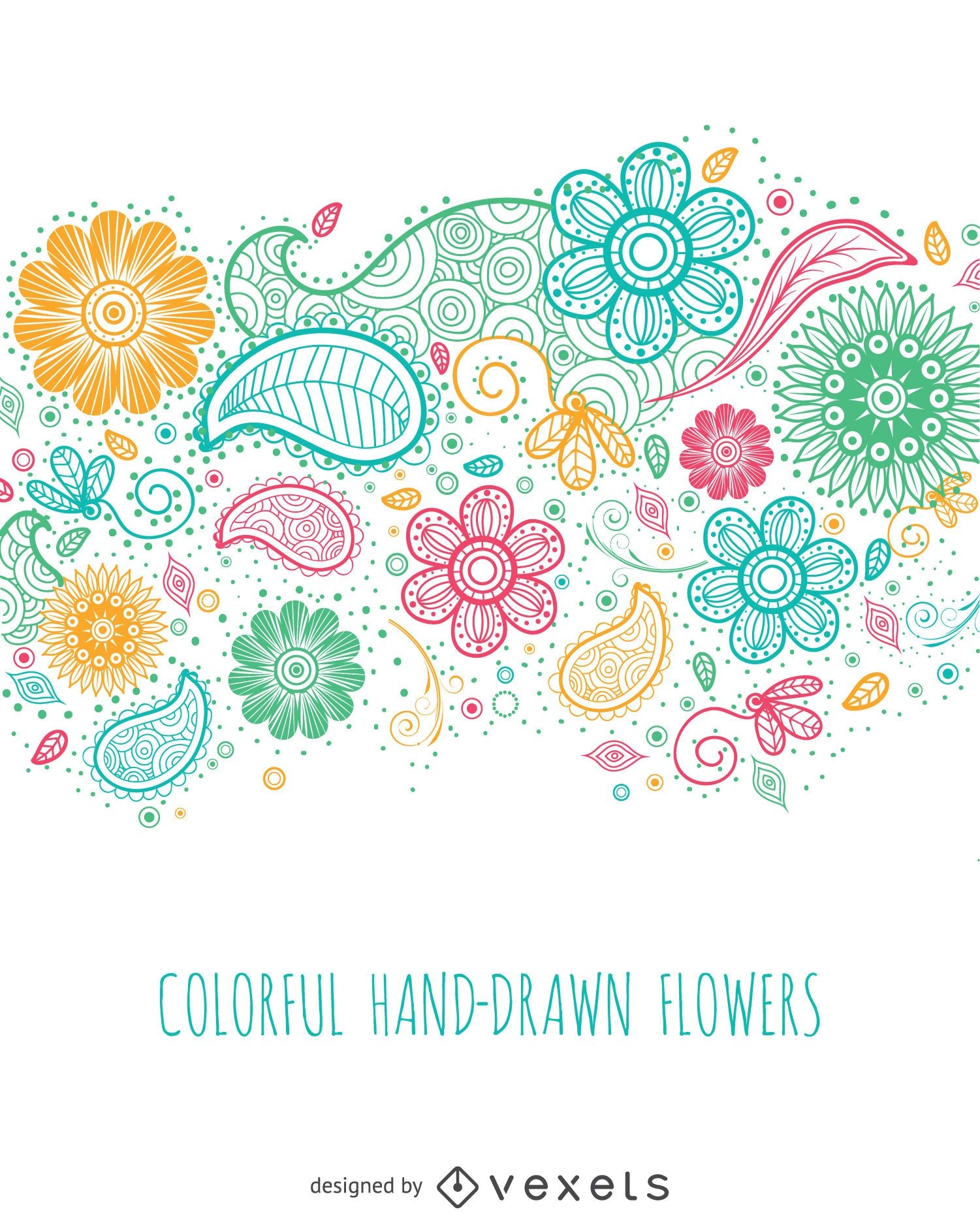 Colorful hand drawn flowers