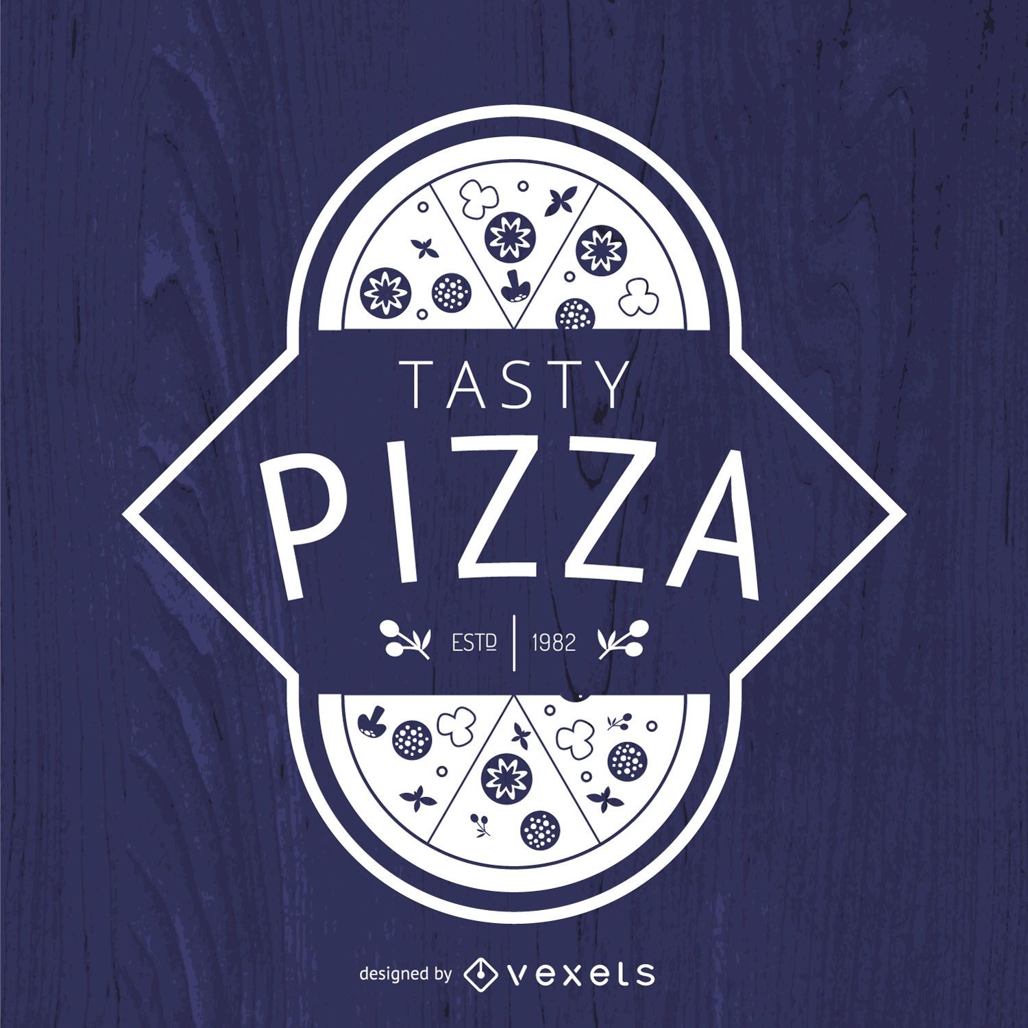 Logo de pizza hipster en blanco
