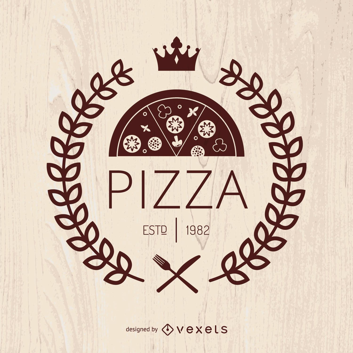 Emblema de pizza con corona de laurel