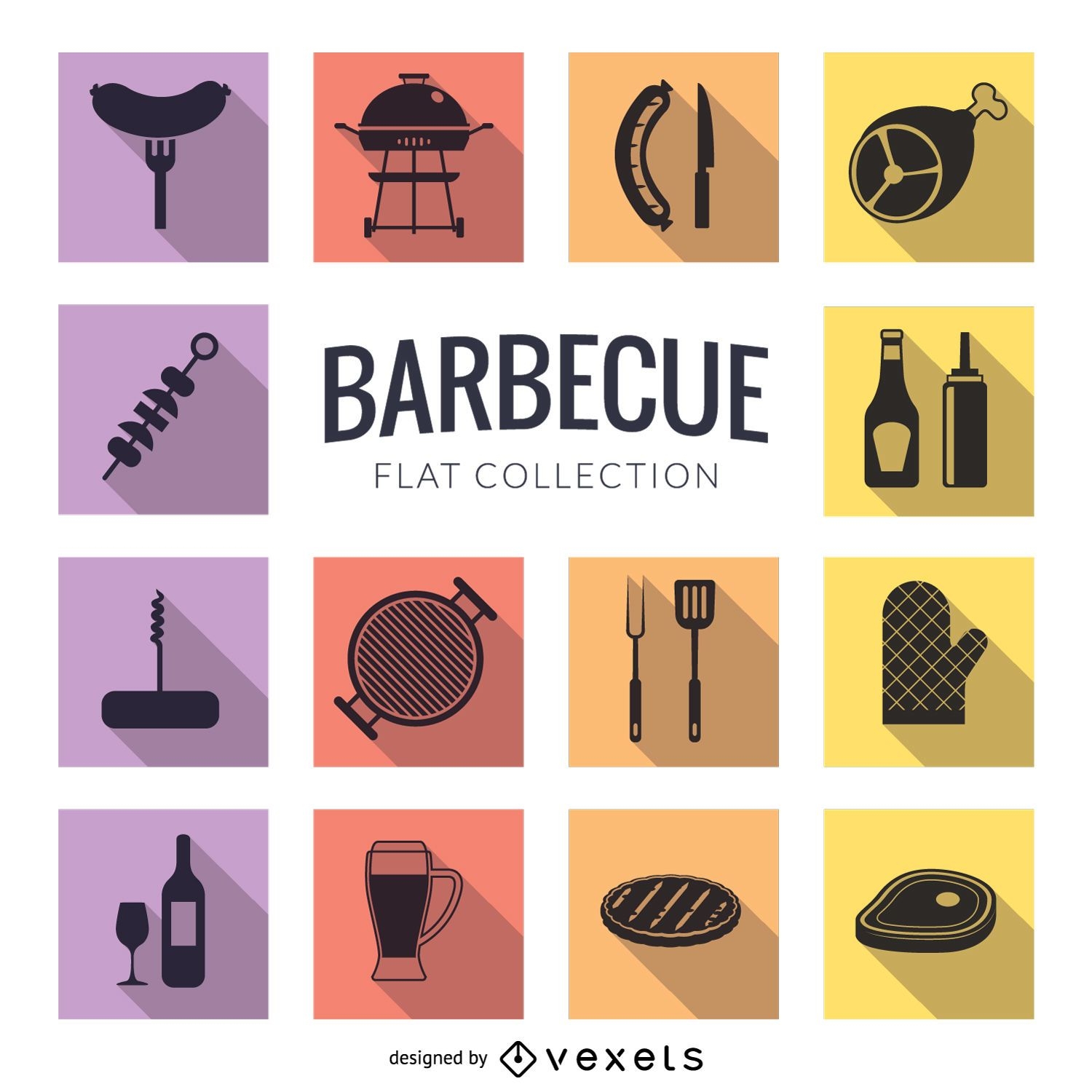 Barbecue flat icon set