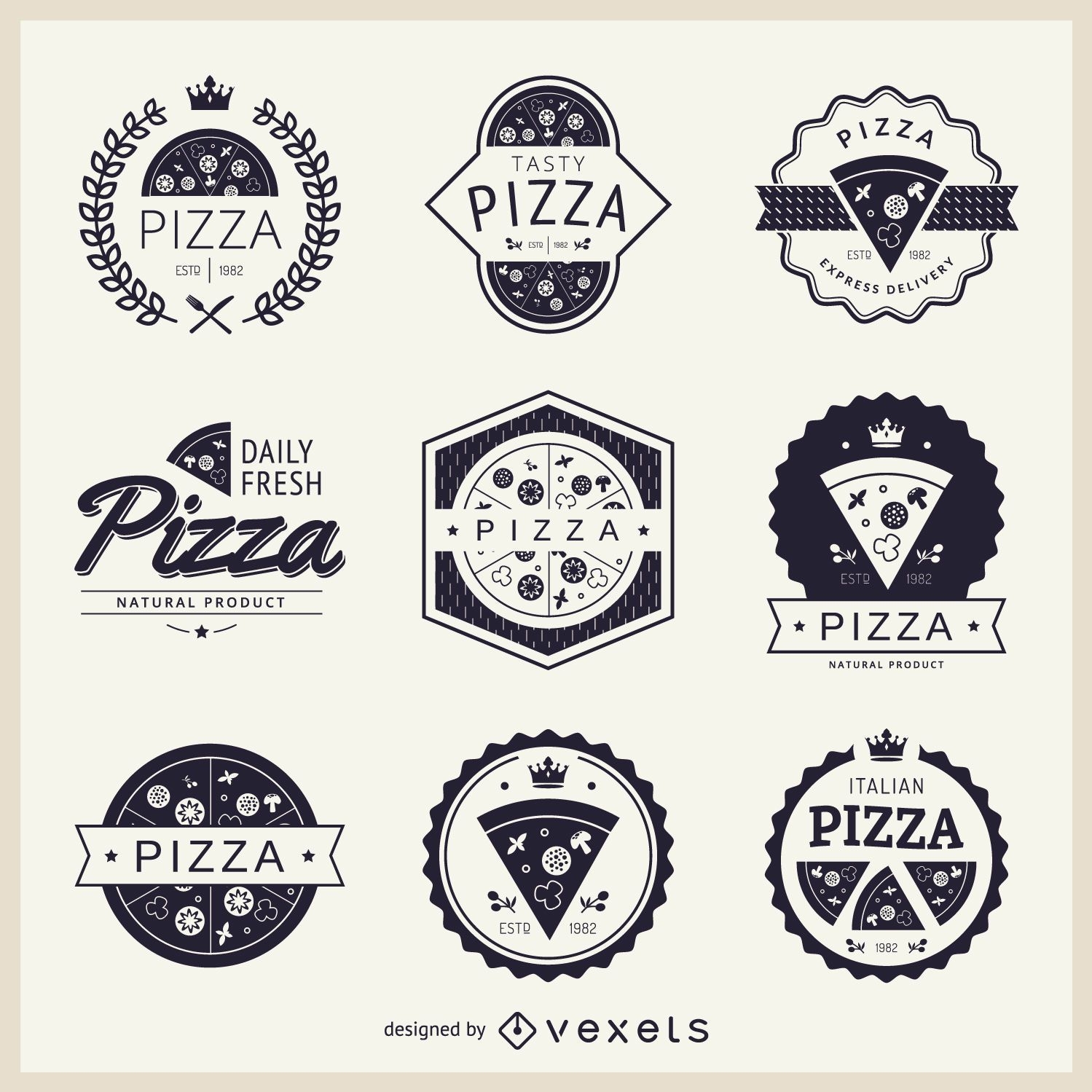 Colección de logotipos temáticos de pizza