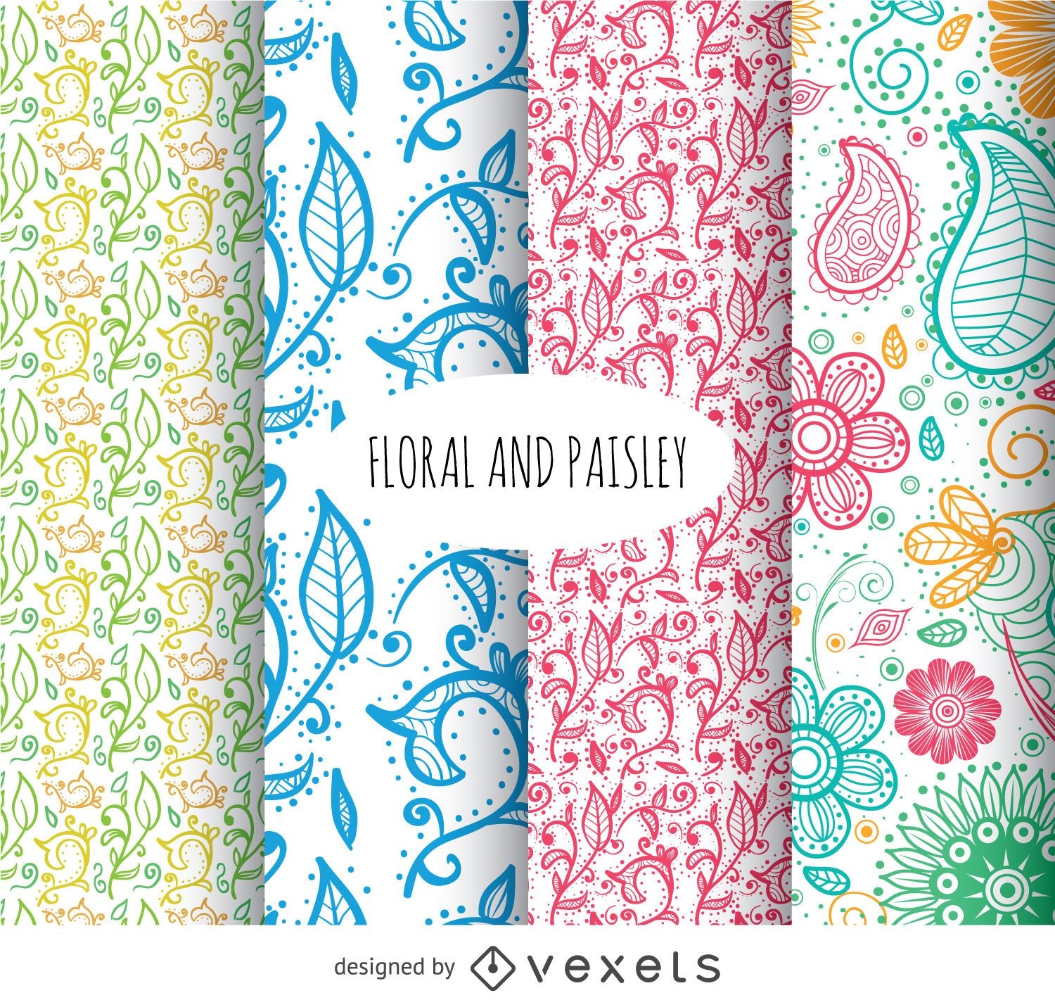 Floral and paisley background set