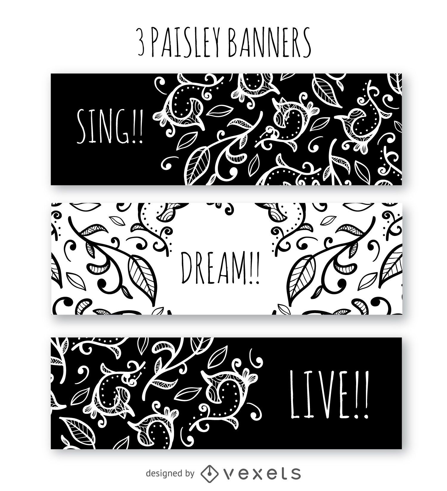 Black and white paisley banner template