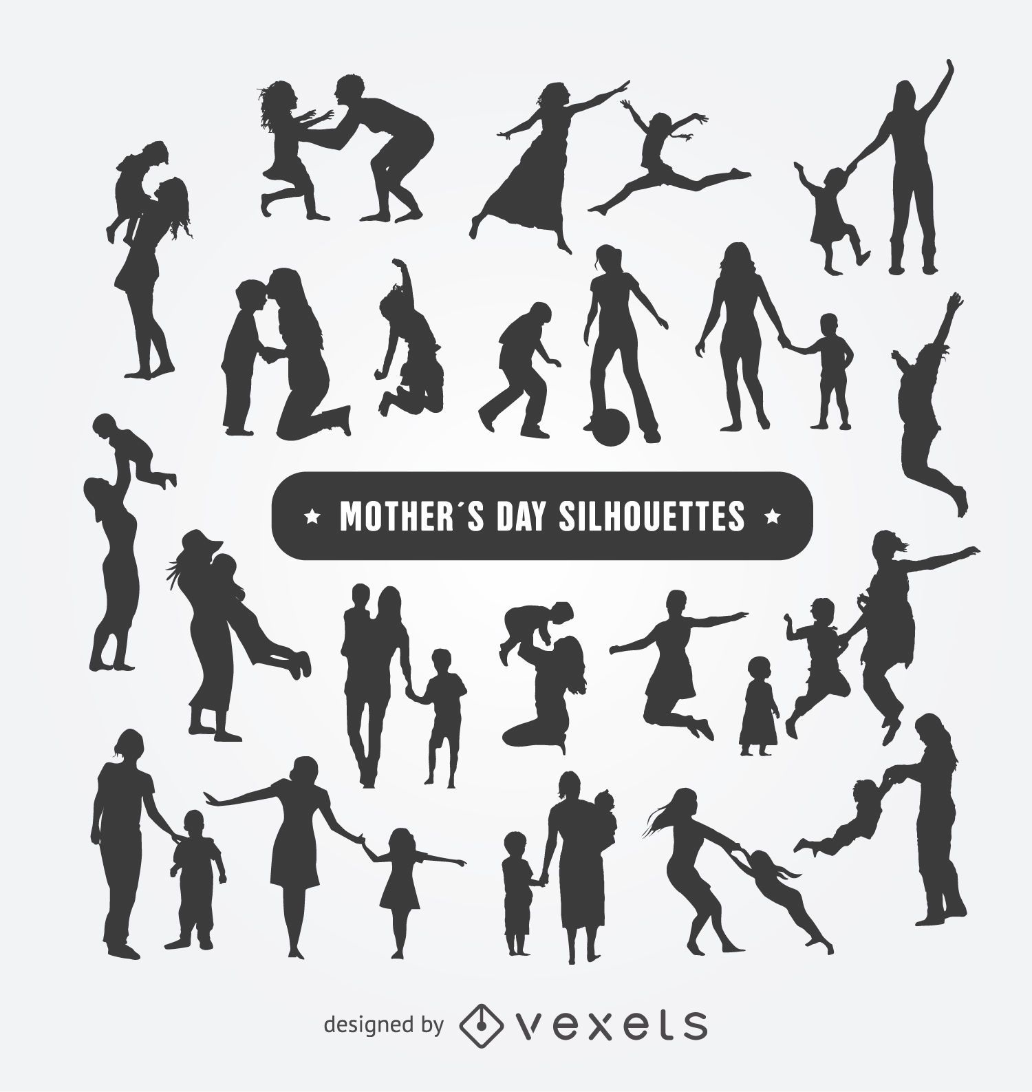 Conjunto de silhuetas do Dia das Mães