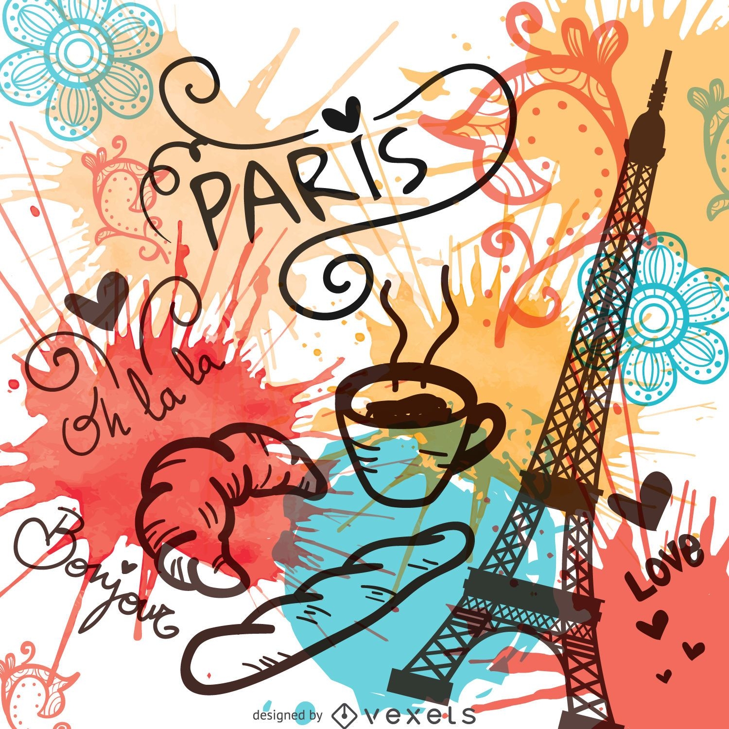 Watercolor Paris landmarks