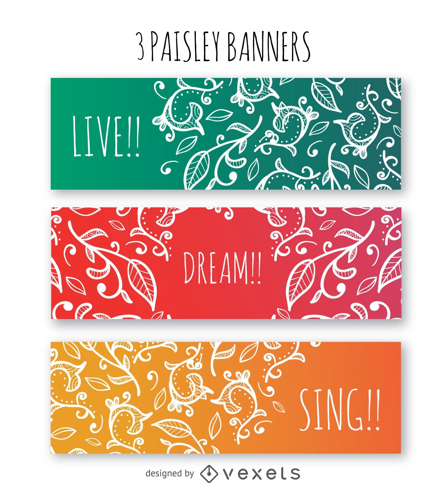 Colorful paisley banner set