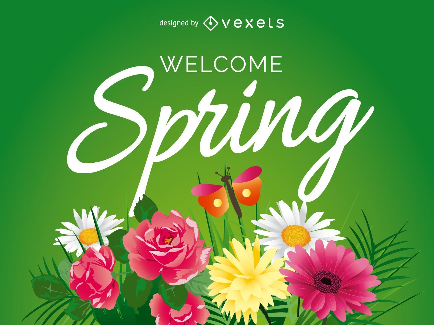 Welcome spring sign with flowers