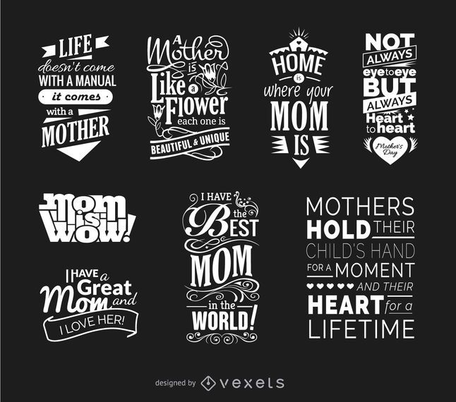 Conjunto de vectores de citas del día de la madre Conjunto de vectores de citas del día de la madre