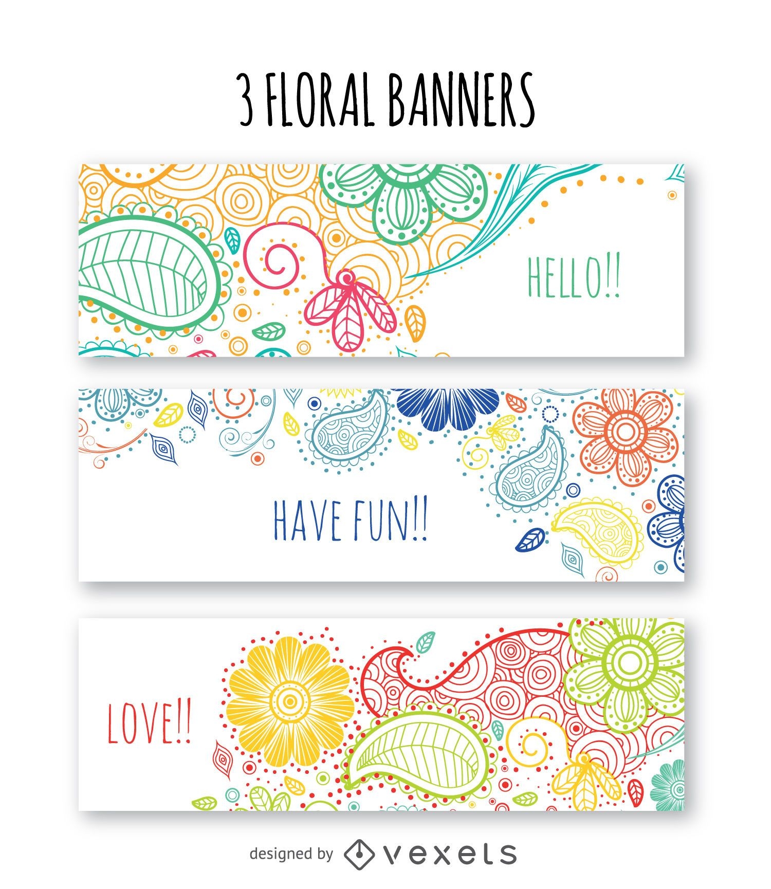 Colorful floral banner set
