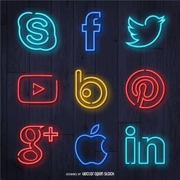 Conjunto de ícones de mídia social de néon