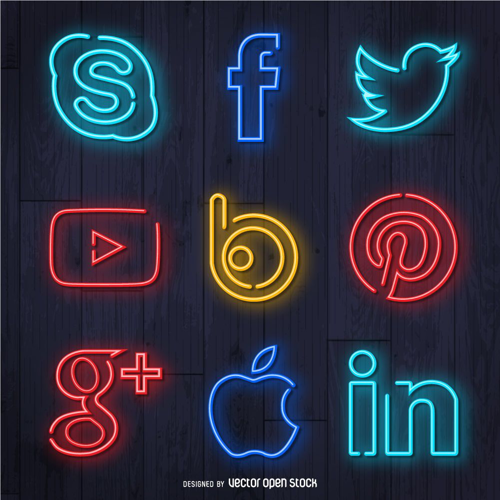 Conjunto de iconos de redes sociales de ne?n