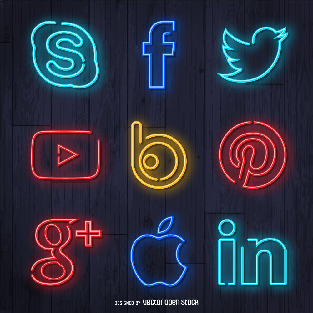 Conjunto De Iconos De Redes Sociales De Neón Descargar Vector