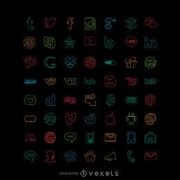 Collection of thin line social media icons