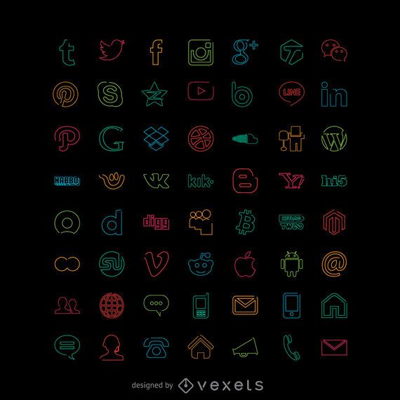Collection of thin line social media icons Collection of thin line social media icons