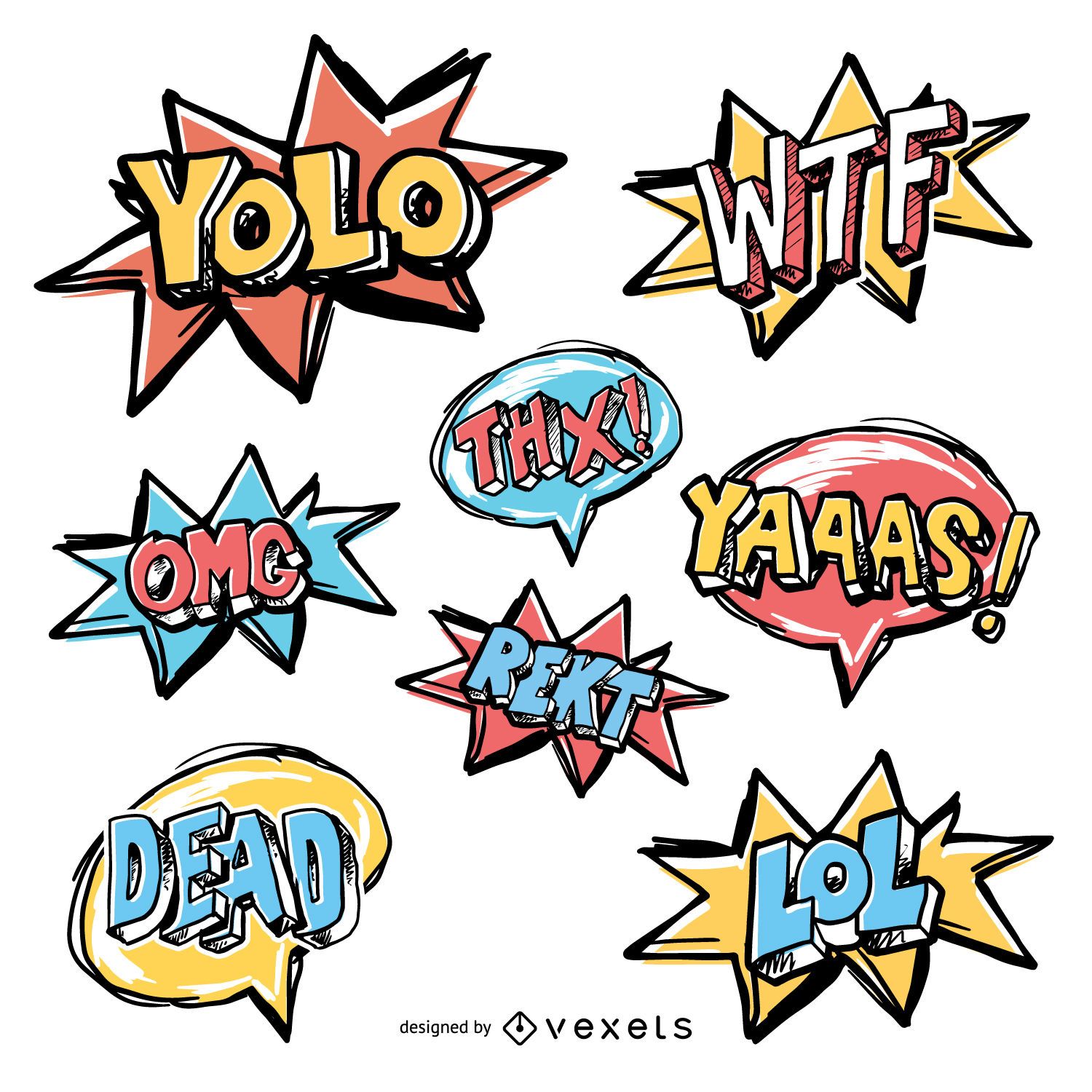 Funny Slang Words Collection Vector Download 1597