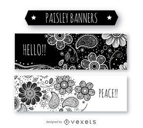 Black and white paisley banner set