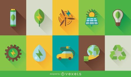 Conjunto de ícones de tecnologia ecológica