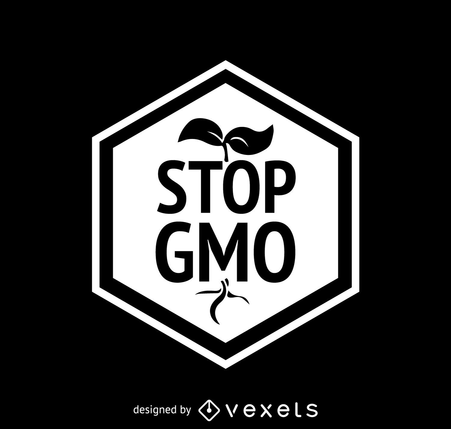 Stoppen Sie das GVO-Etikett auf dem polygonalen Rahmen