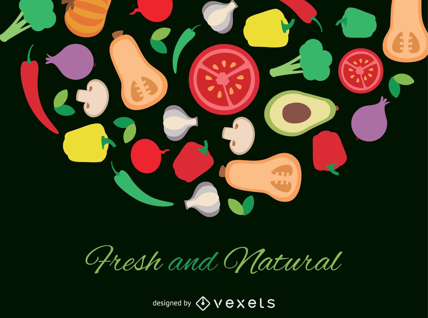 Fresh and natural flat vegetables illustration