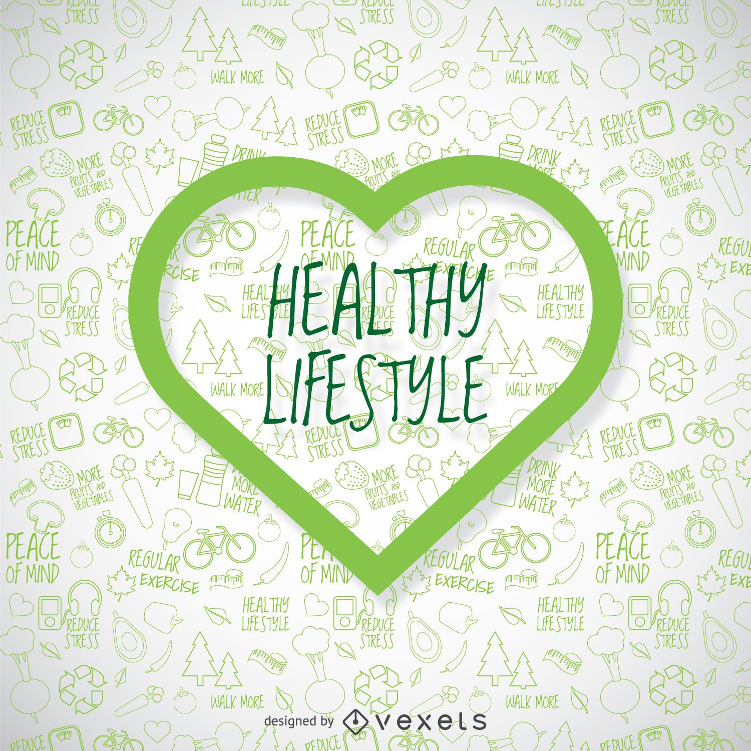 Healthy Lifestyle Wallpaper With Green Heart - Vector Download