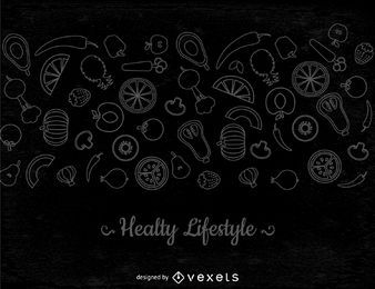 Banner de verduras de línea delgada